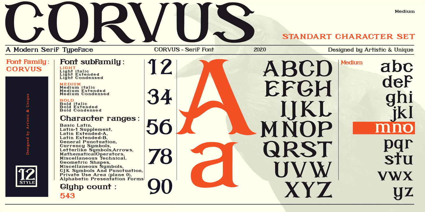 Corvus Medium Extended Font preview